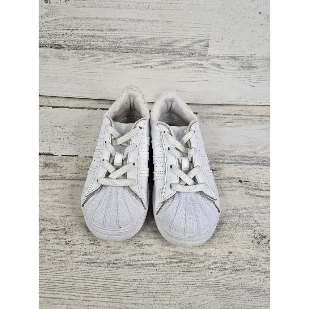 Size 8K - Adidas Superstar Toddler Shoes Ortholite WHITE EUC‎